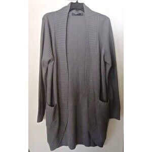 W. Fashion sz M Women Open Longline Cardigan Green Round Trim
